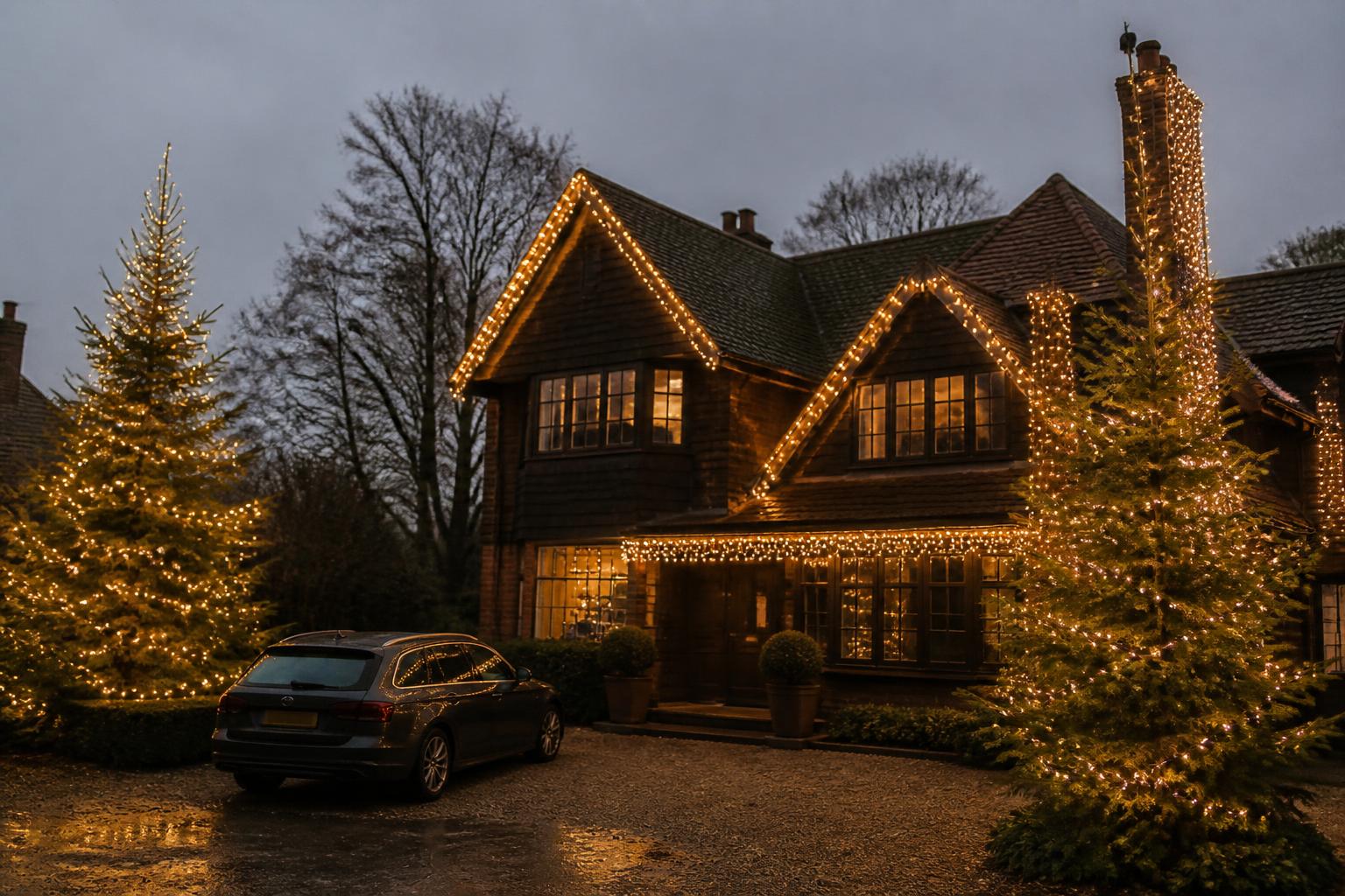 Arts-and-Crafts House, Hampstead — Hampstead, lit with warm white Christmas lights